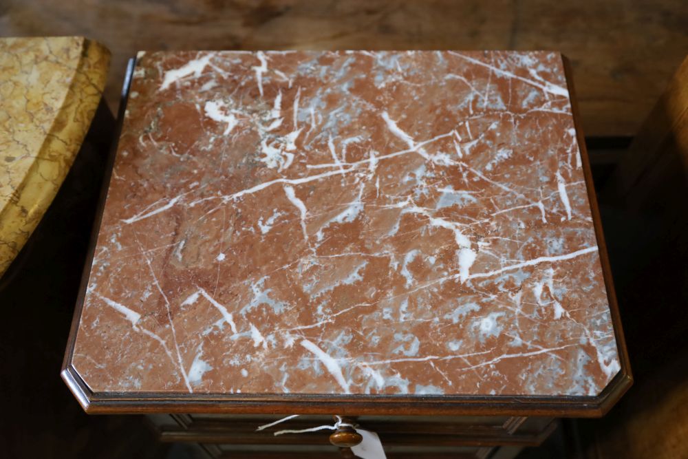 A 19th century French faux fronted marble top cabinet, width 42cm depth 34cm height 91cm